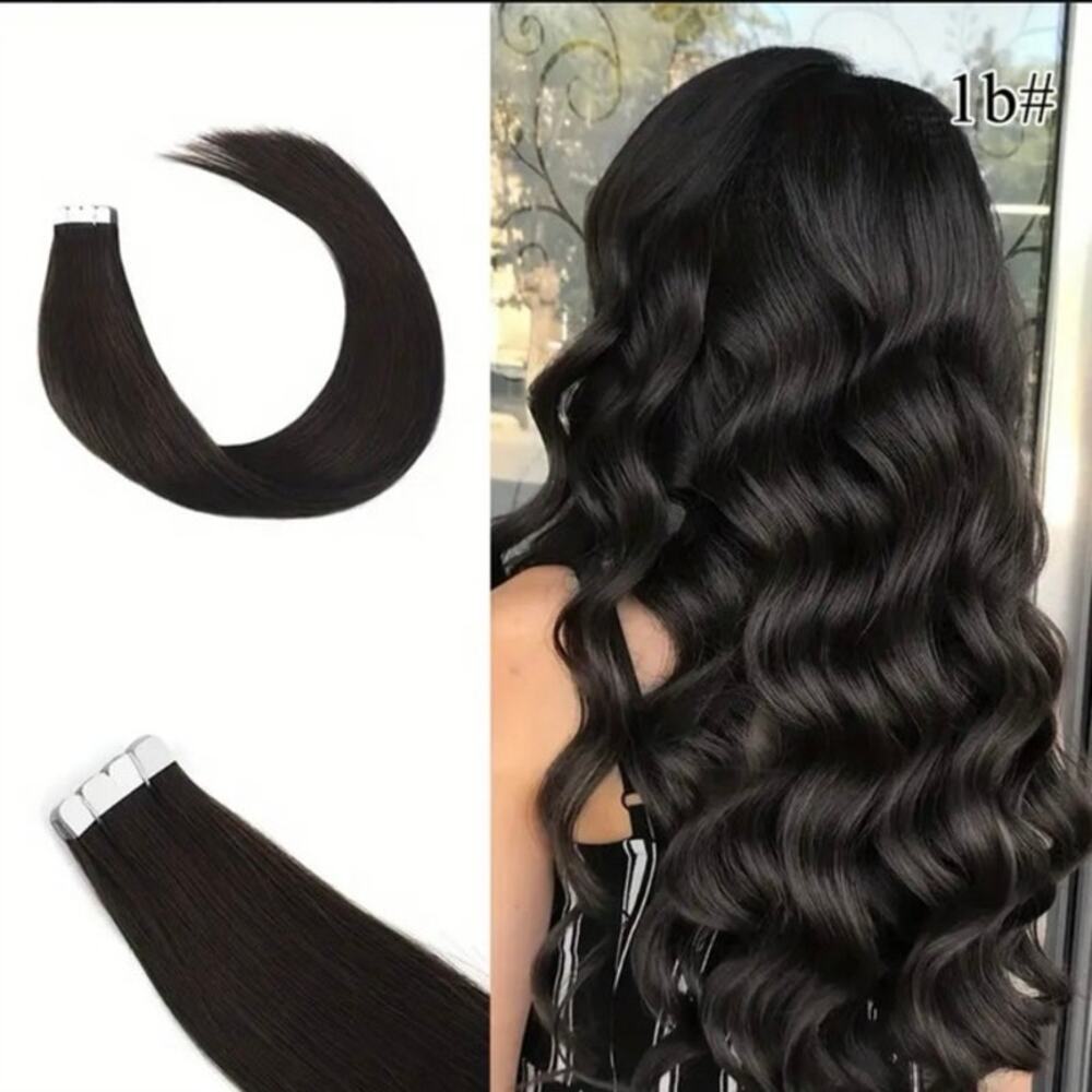 12" Vlasy Mini Tape In Hair Extensions 100% Real Human Hair - #1B Natural Black